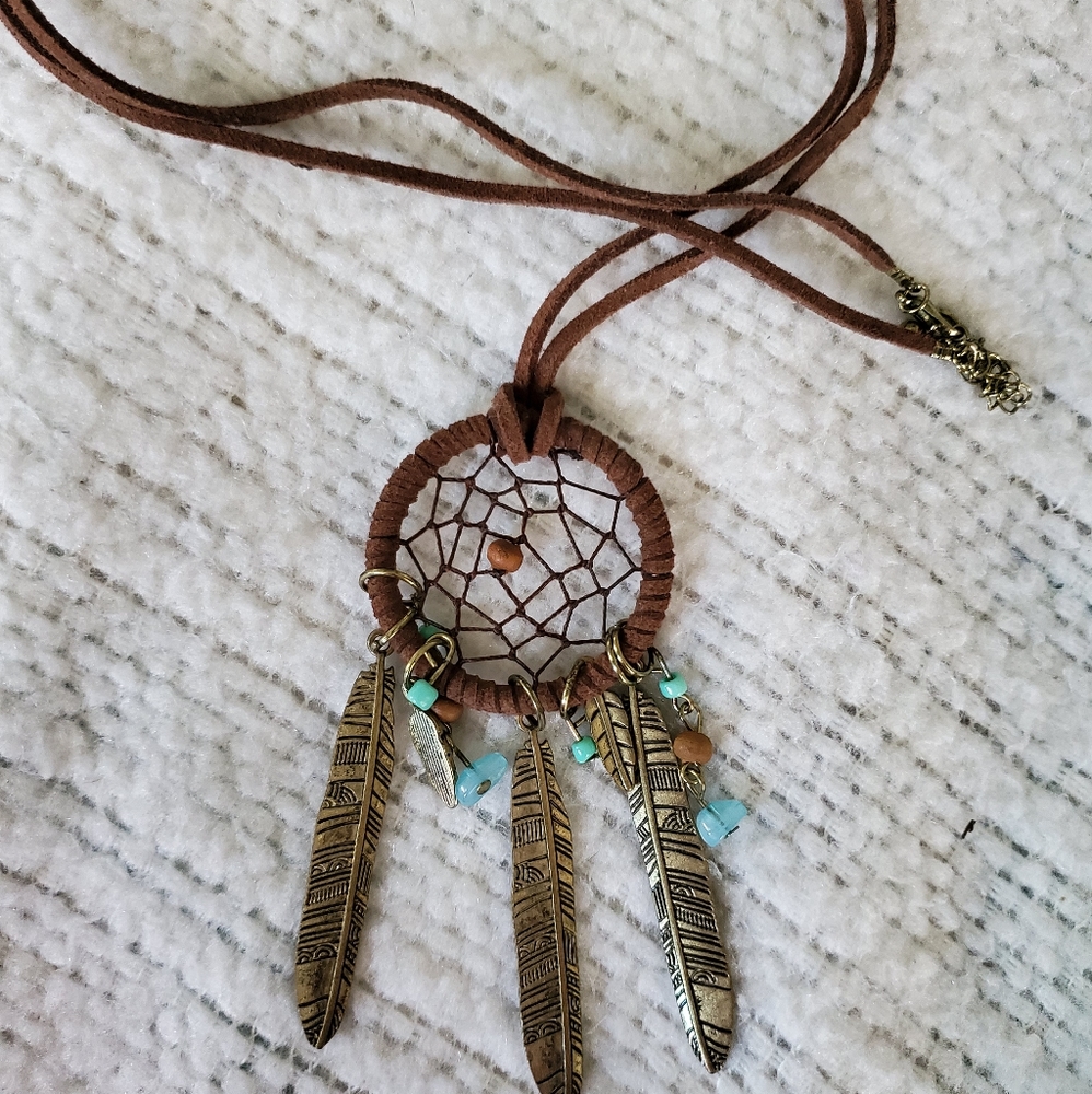Leather dream catcher necklace
